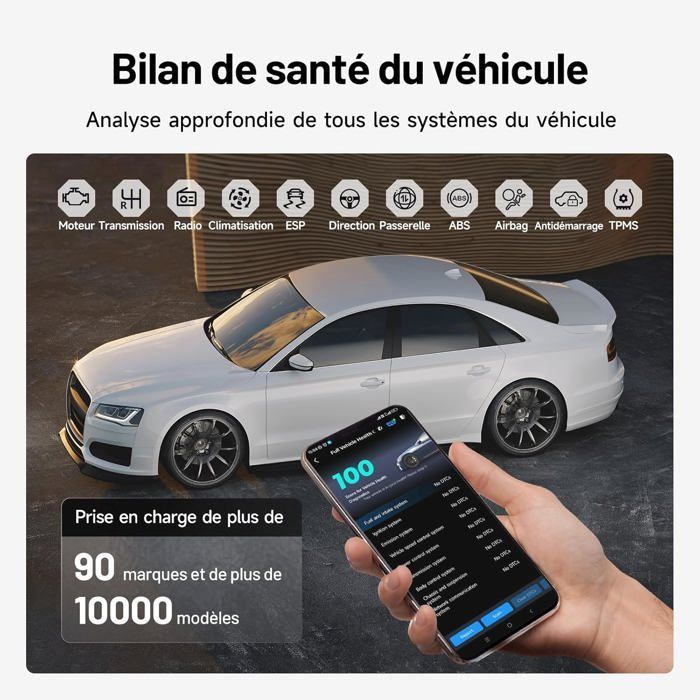 TOPDON Carpal Valise Diagnostic Auto Scanner OBD2 Tous systèmes et 6 Services de Réinitialisation en français