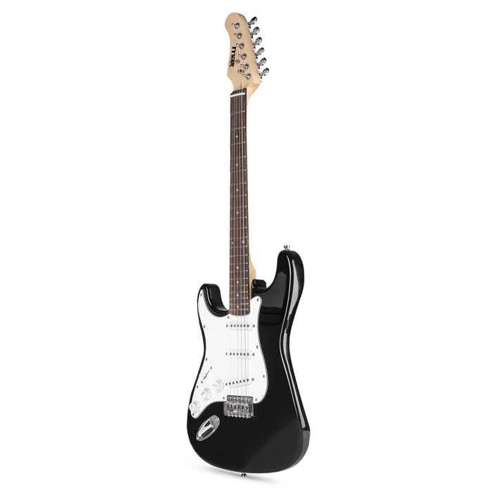 Kit completo para iniciantes MAX GIGKIT: Guitarra elétrica preta para canhotos com amplificador de 40 watts.
