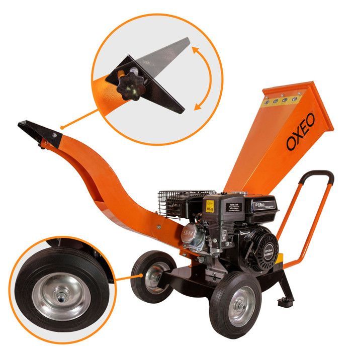 Trituradora de madera a gasolina de 7 CV - Ramas de hasta 6,5 cm de diámetro - Trituradora de madera a gasolina - Motor de 4 tiempos y 212 cc - Potente