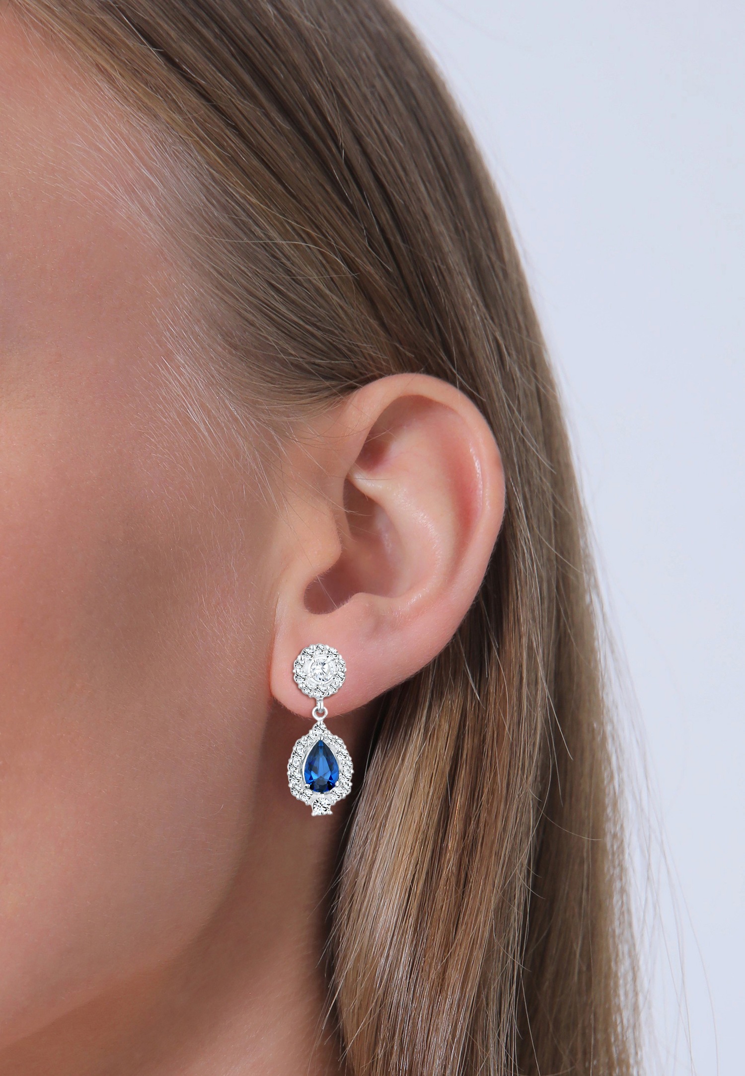 Elli PREMIUM Femmes motif goutte glamoureux avec cristaux de zirconium et saphir synthétique en argent sterling 925