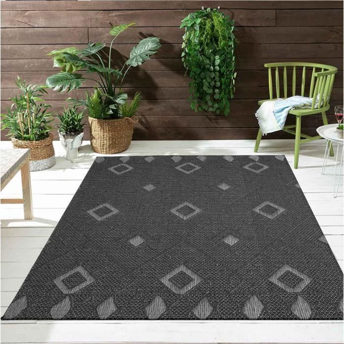 Tappeto da esterno - VIMODA - 160 cm - Grigio - Sintetico - Antimacchia