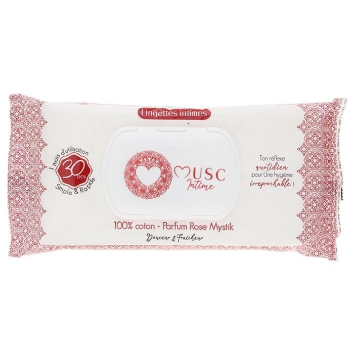 Salviette intime - Muschio intimo - Profumo di rosa Mystik - 30 salviette - Ipoallergeniche - 100% cotone