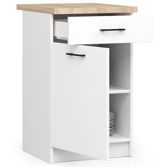 Meuble de cuisine bas AKORD S40 OLIWIA modulable Blanc 40 cm 1 porte 1 tiroir façade Blanche 2 étagères 40x46x85 cm