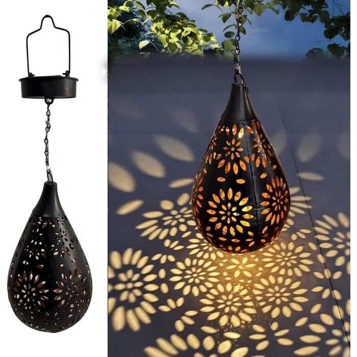 Hangende solar buitenlantaarn - Marokkaanse stijl - Oplaadbaar - Voor tuin, feest, terras - 1 stuk zwart