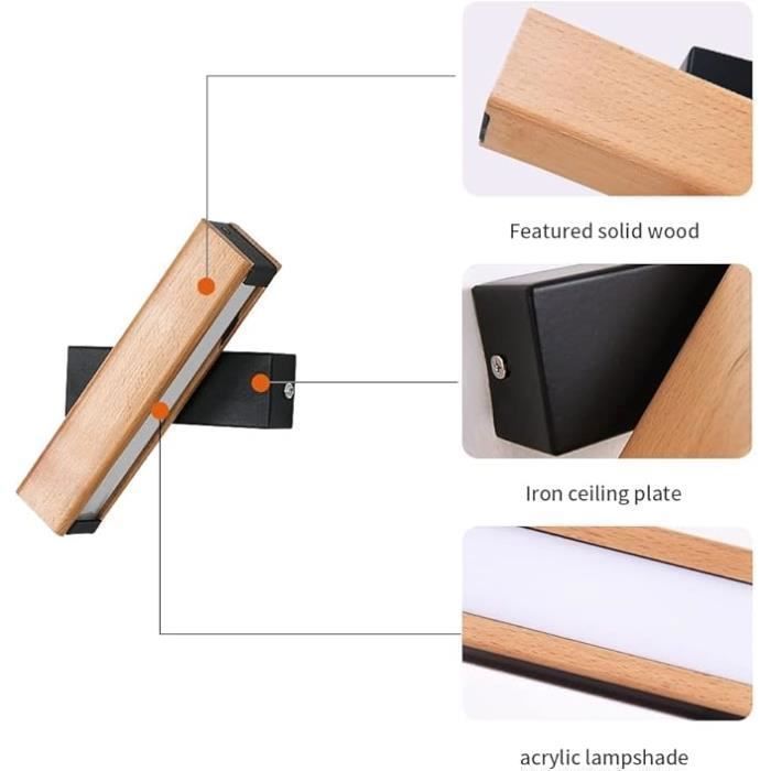 DELIPOP LED-wandlamp – 4W houten wandlamp voor binnen – 360° draaibaar – 3000K warm wit licht – massief hout – zwart