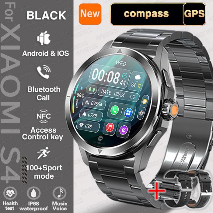 Pour Xiaomi S4 Ultra Sports de plein air montre intelligente hommes AMOLED écran NFC GPS étanche Bluetooth appel Black Steel 2A