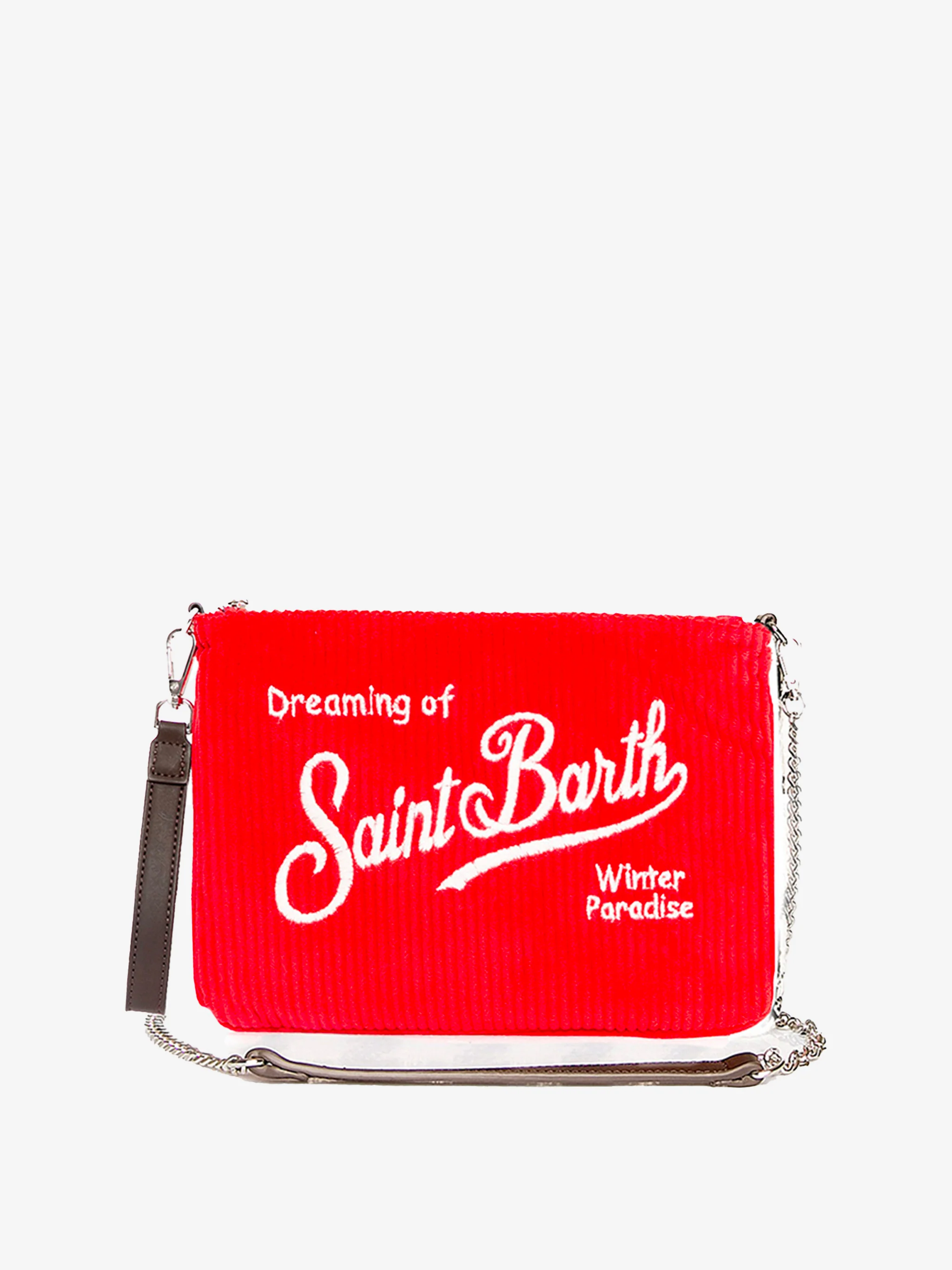 Pariser Schultertasche aus rotem geripptem Samt