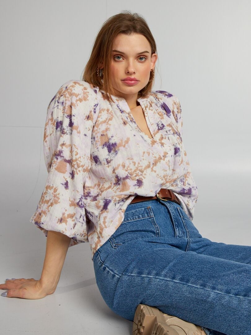 Blouse van katoenen gaas - BEIGE