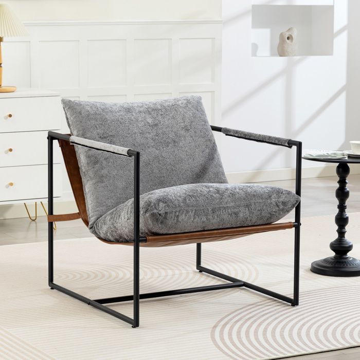 Lounge chair - HOMCOM - upholstered - wide seat - steel frame - printed velvet - 77x91x80cm - light grey