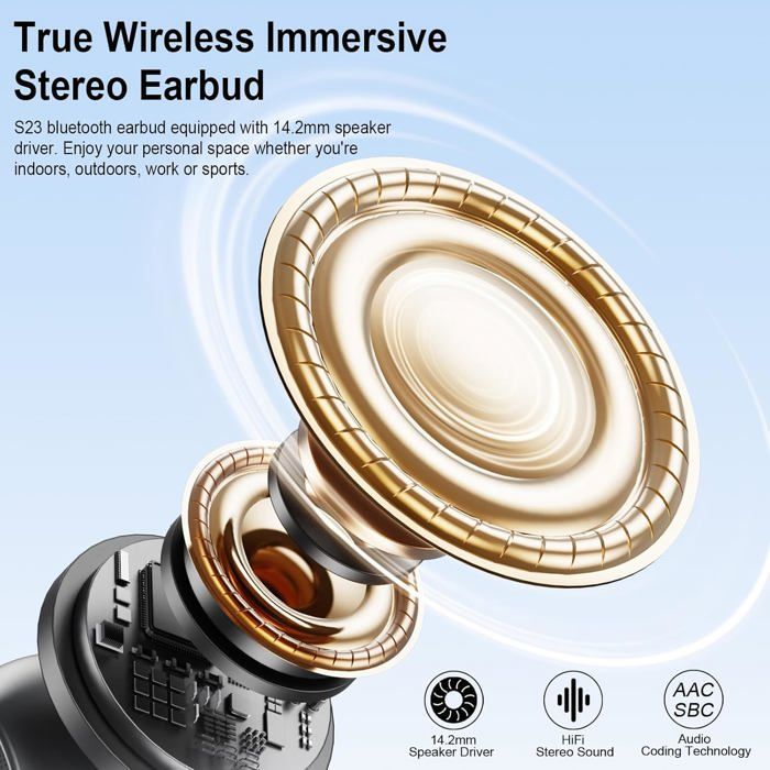 Ecouteurs Bluetooth sans Fil, Écouteurs Bluetooth 5.3, Casque Bluetooth HiFi Stéréo, Ecouteurs sans Fil ENC Antibruit Mic, 40H