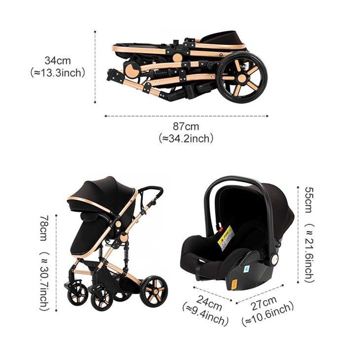 MagicZC Poussette combinée ,poussette trio 3 en 1,pour 0-3 ans,convertible Nacelle,3 en 1,Position Allongée,siege auto,Gris