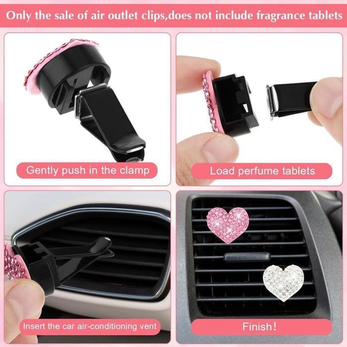 Juego de 4 ambientadores para coche con clip en forma de corazón - Decoración interior del coche - AMBIENTADOR PARA COCHE - FRAGANCIA PARA COCHE