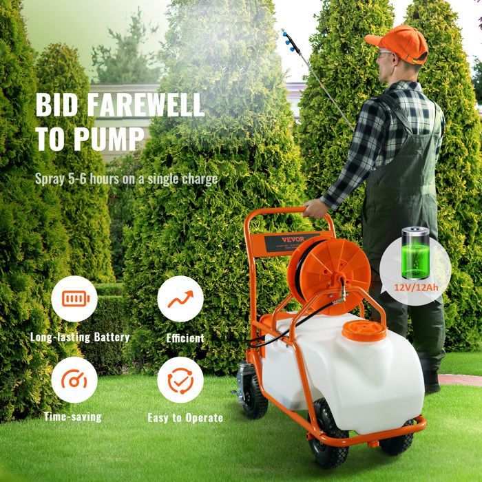 Pulvérisateur de Pelouse sur Roue-VEVOR-Pression Réglable 0 à 90 PSI-Pulvérisateur avec Réservoir 60 L-Jardin, Désherbage