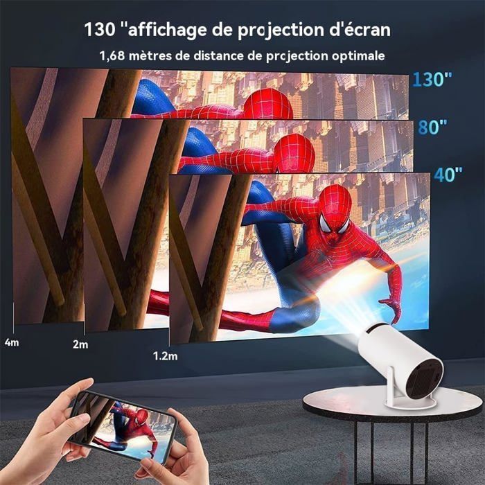 Proyector portátil TRAHOO - WiFi/Bluetooth - Compatible con 4K - Resolución nativa 1080P - Rotación de 180°
