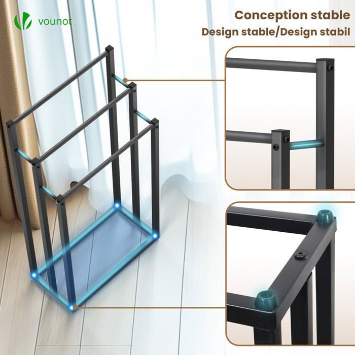 Toallero independiente VOUNOT® - Soporte de 3 niveles - Metal - Negro