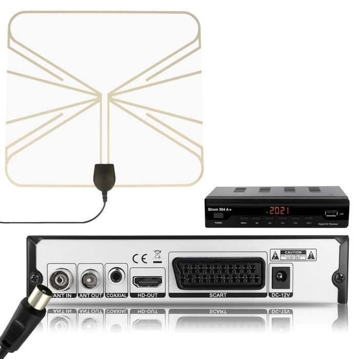 HD-Digital-Terrestrisches-Fernsehen (DTT)-Set – HD-Leitung – DVB-T2 H.265-Decoder – Mini-HDTV-Antenne – HDMI/SCART – USB-PVR