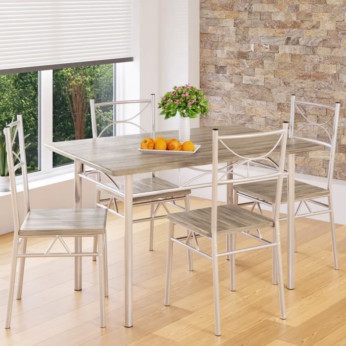 Paul 5-Piece Oak Dining Set: 1 Table, 4 Lacquered Metal Chairs, Elegant Design