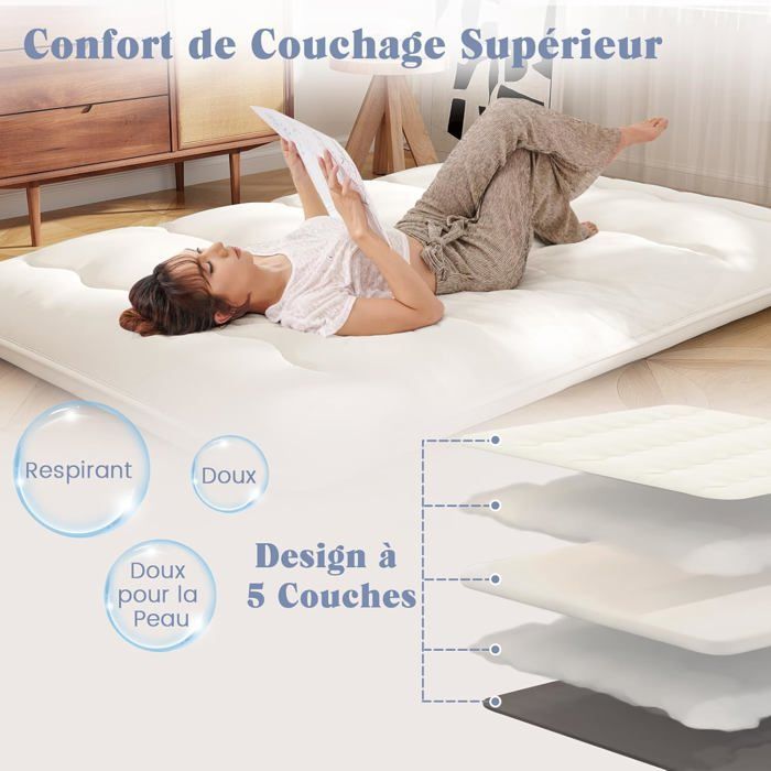 Colchón futón japonés COSTWAY 140x200CM - Cubrecolchón extraíble, colchón plegable para suelo - Hogar, autocaravana, dormitorio - Beige