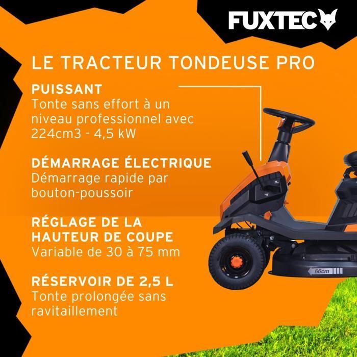 FUXTEC FX-RMR66 zitmaaier, 6 pk gazontractor, 66 cm maaibreedte, 150 liter grasopvangbak, verstelbare maaihoogte