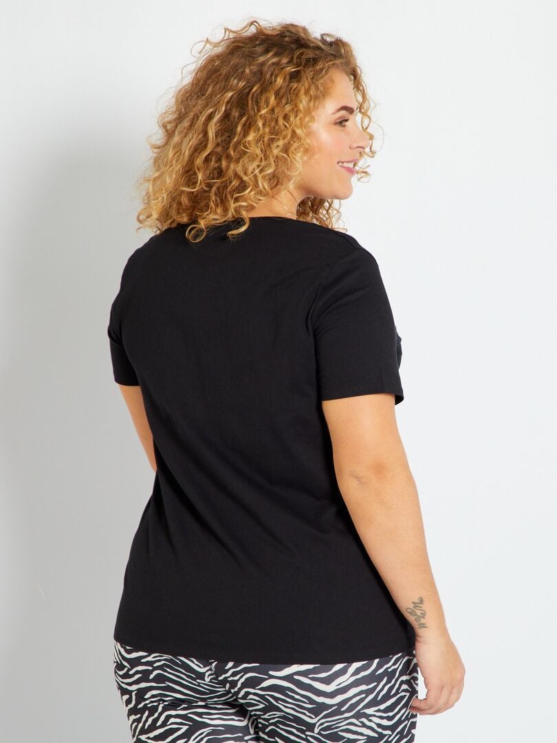 Camiseta de punto con cuello en V - Negra