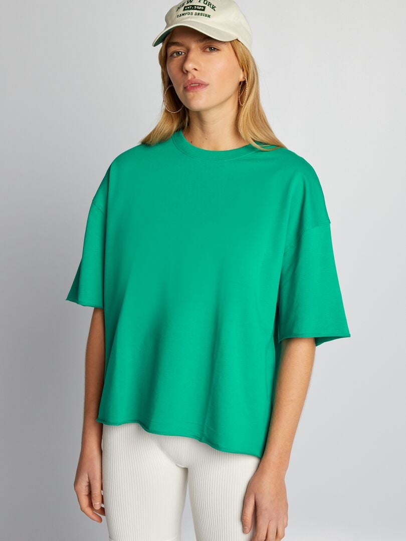 T-shirt met ronde hals van katoen - GROEN