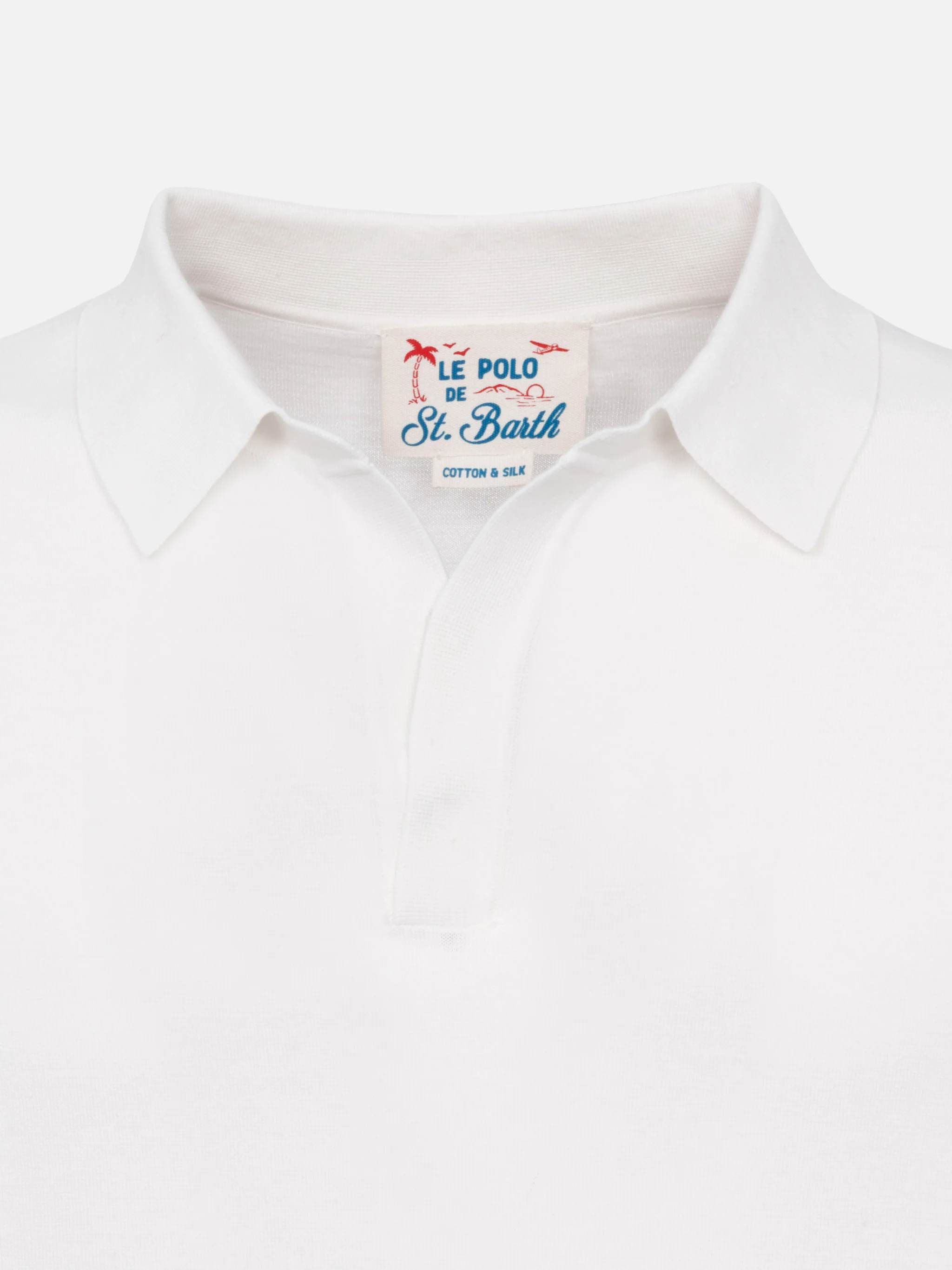 Sloan poloshirt in witte zijde en katoen gebreid