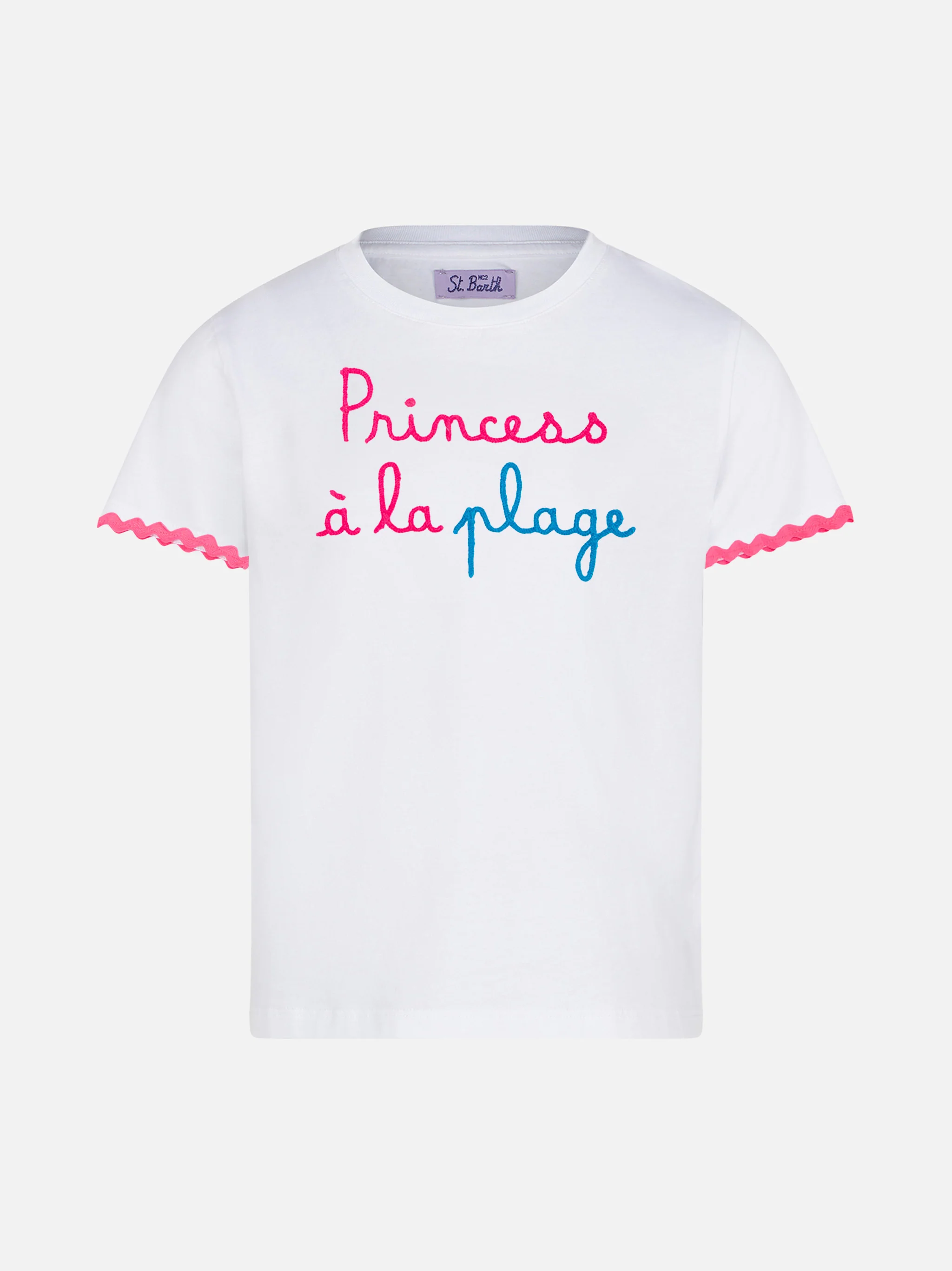 Meisjes-T-shirt met tekst en borduurwerk: Prinses op het strand