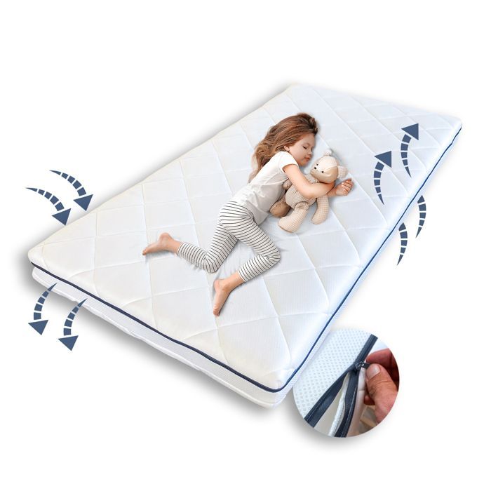 Colchón infantil AERO PLUS - Tamaño 80x160 - Con aire acondicionado - 10 cm de grosor - Colchón para cama infantil - Sábana bajera ajustable incluida