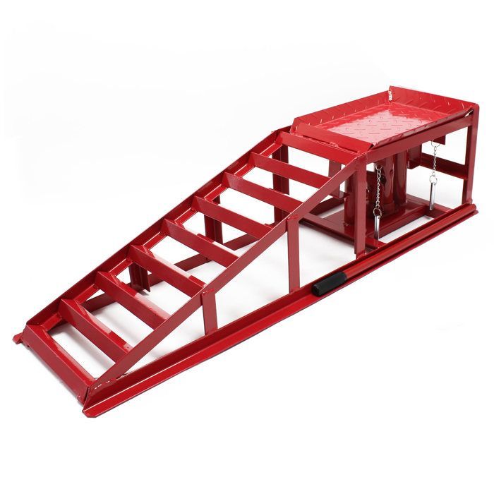 Juego de 2 rampas para coches Wiltec – con gato hidráulico de 2000 kg – Altura regulable – Rampas de acceso para carga, mantenimiento e inspección