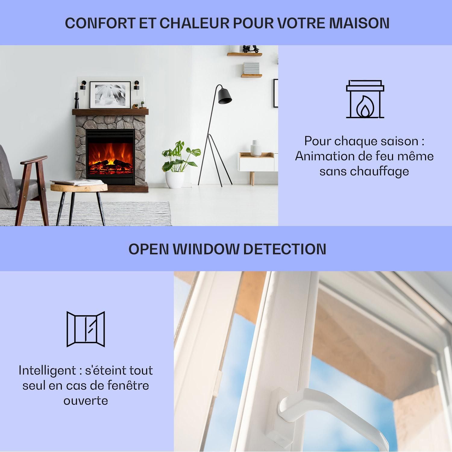 Chimenea eléctrica con efecto llama - Klarstein - 1800/900 W - Chimenea LED decorativa con mando a distancia - Marrón
