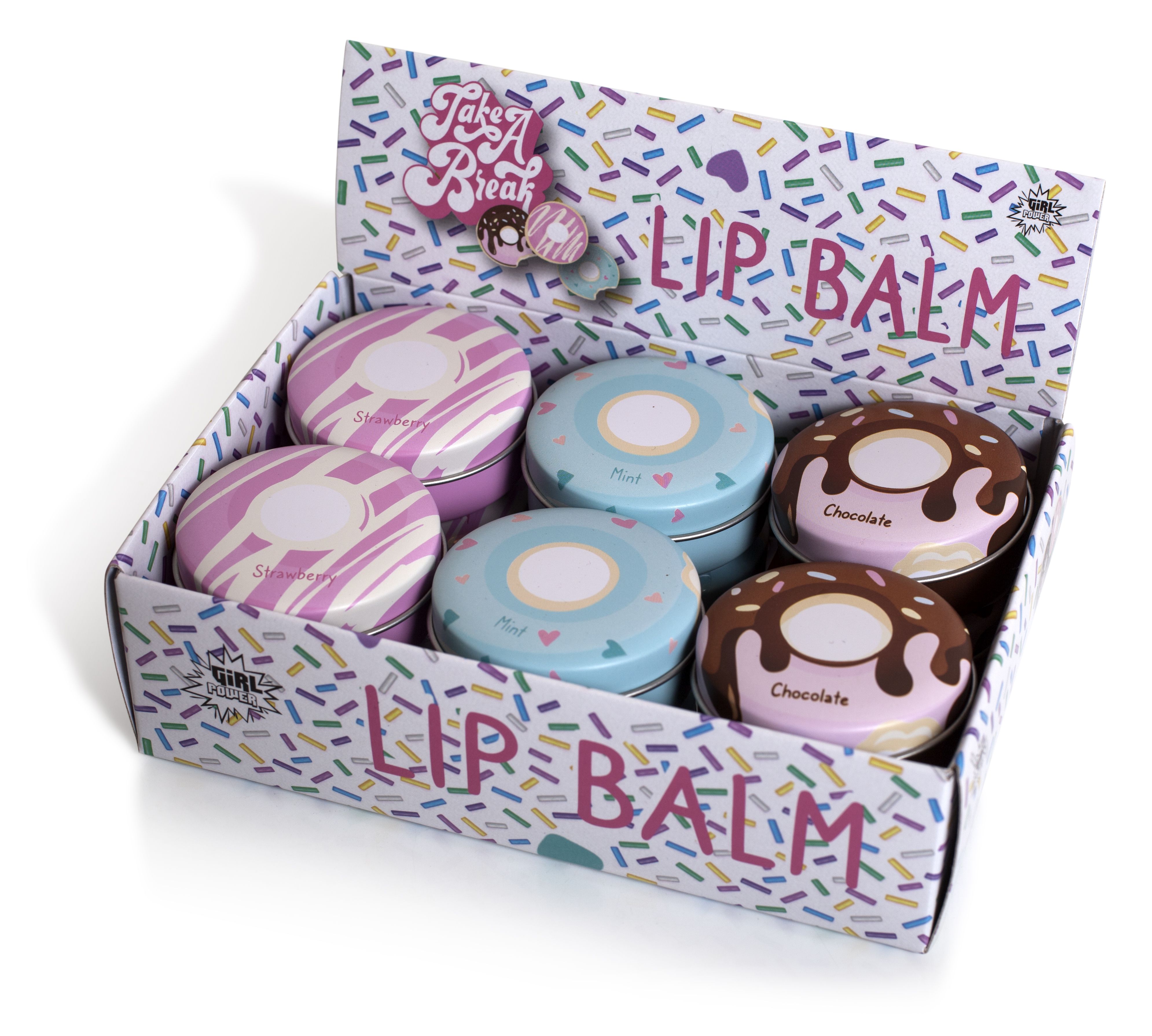 Girl Power lūpu balzams Donuts metāla kārbā Lūpas: balzami un kopšana