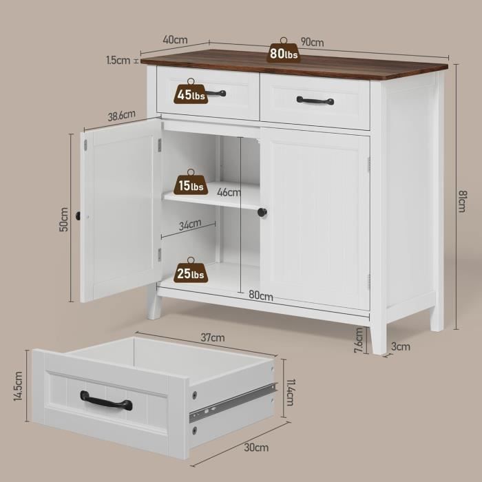 Bealife Meuble de Rangement - Marron - Placard,Buffet Cuisine, Armoire de Cuisine avec 2 Portes et 2 tiroirs, Meuble pour Salle à