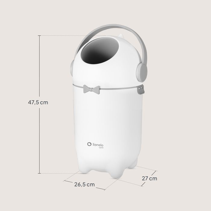 Cubo de pañales Lionelo Purebin - Hermético - 10L - Bolsas universales - Fácil de usar con una sola mano - Blanco