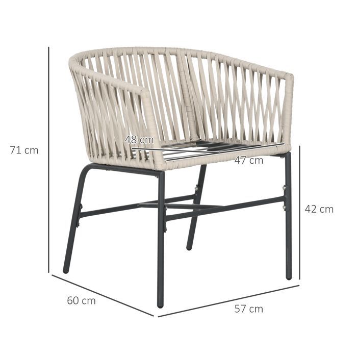 Sillones de exterior - Outsunny - juego de 2 sillas de jardín de dos plazas con cuerda de PE y cojines - metal PE - negro gris