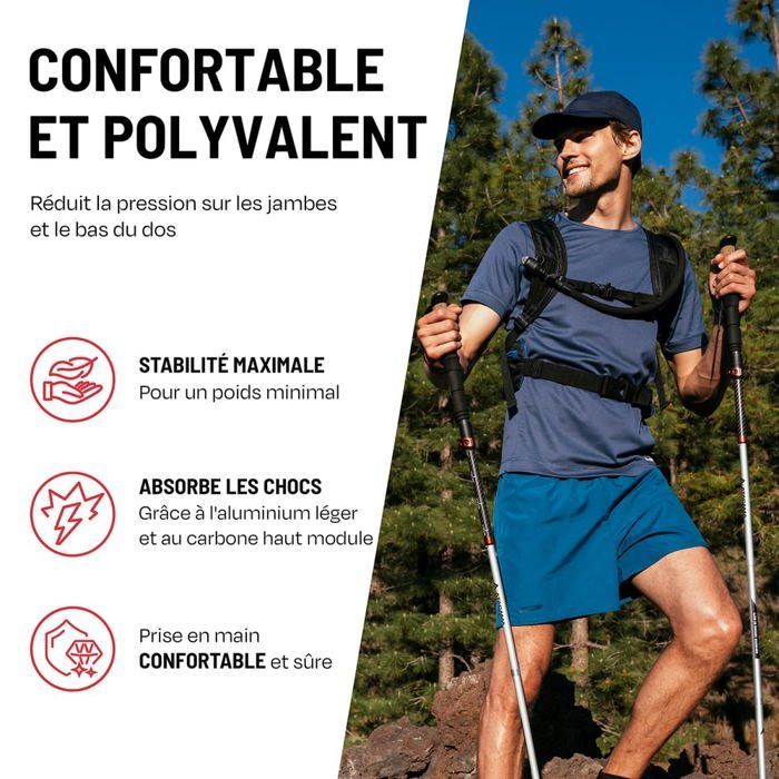 Bastoncini da trekking pieghevoli ATACAMA in carbonio/alluminio per uomo/donna, ultraleggeri e stabili, stile nordico, con impugnatura in sughero.