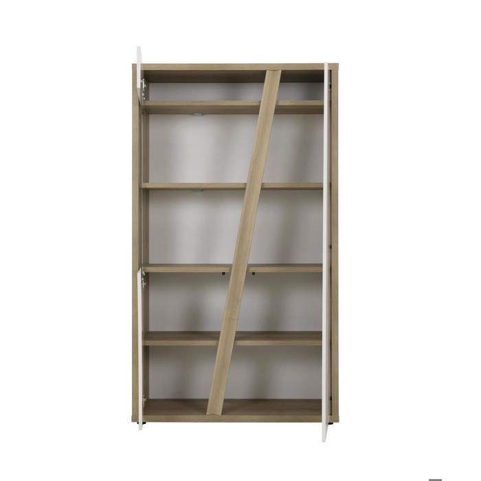 Vaisselier 2 portes blanc brillant & effet bois chêne design épuré