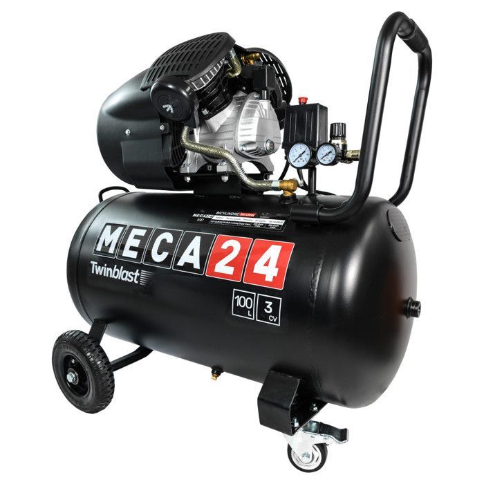 Compresor bicilíndrico de 3 HP - Depósito de 100 L - Compresor de aire - 2200 W - Presión de 8 bar - Caudal de succión de 320 L/min