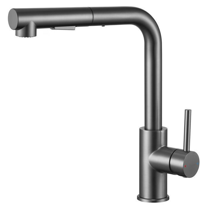 Mitigeur de cuisine - SOFETIY MAX - SOFETIY MAX - Inox brossé gris foncé - Douchette extractible 40 cm - Rotation 360°