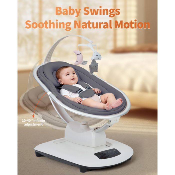 3 en 1 Balancelle Transat Bébé Électrique avec Télécommande,Table à manger,5 Modes balancement,Minuterie,Musique - Gris fonce