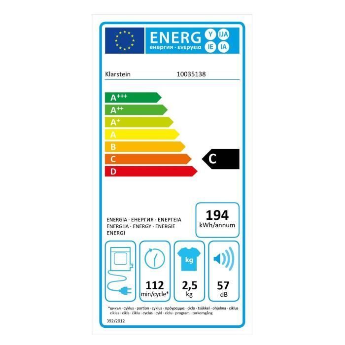 Sèche-linge compact évacuation Klarstein Jet Set 2500 - 2,5 kg - Noir