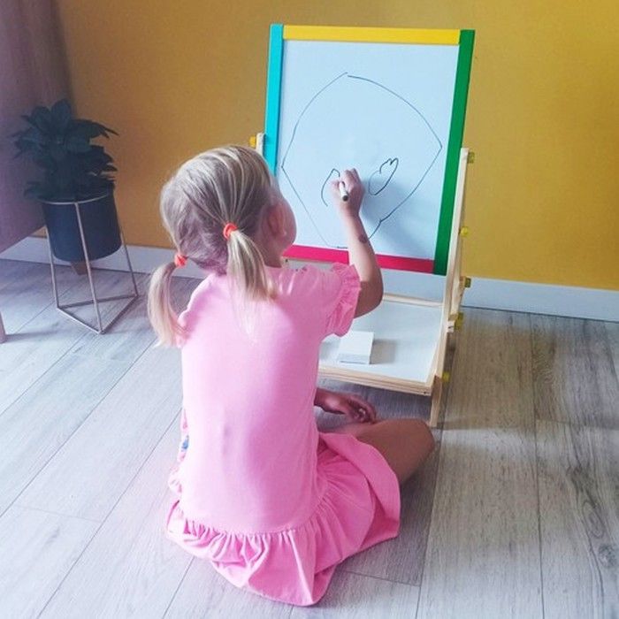 BOARD Double-sided wooden whiteboard with chalk, marker and sponge