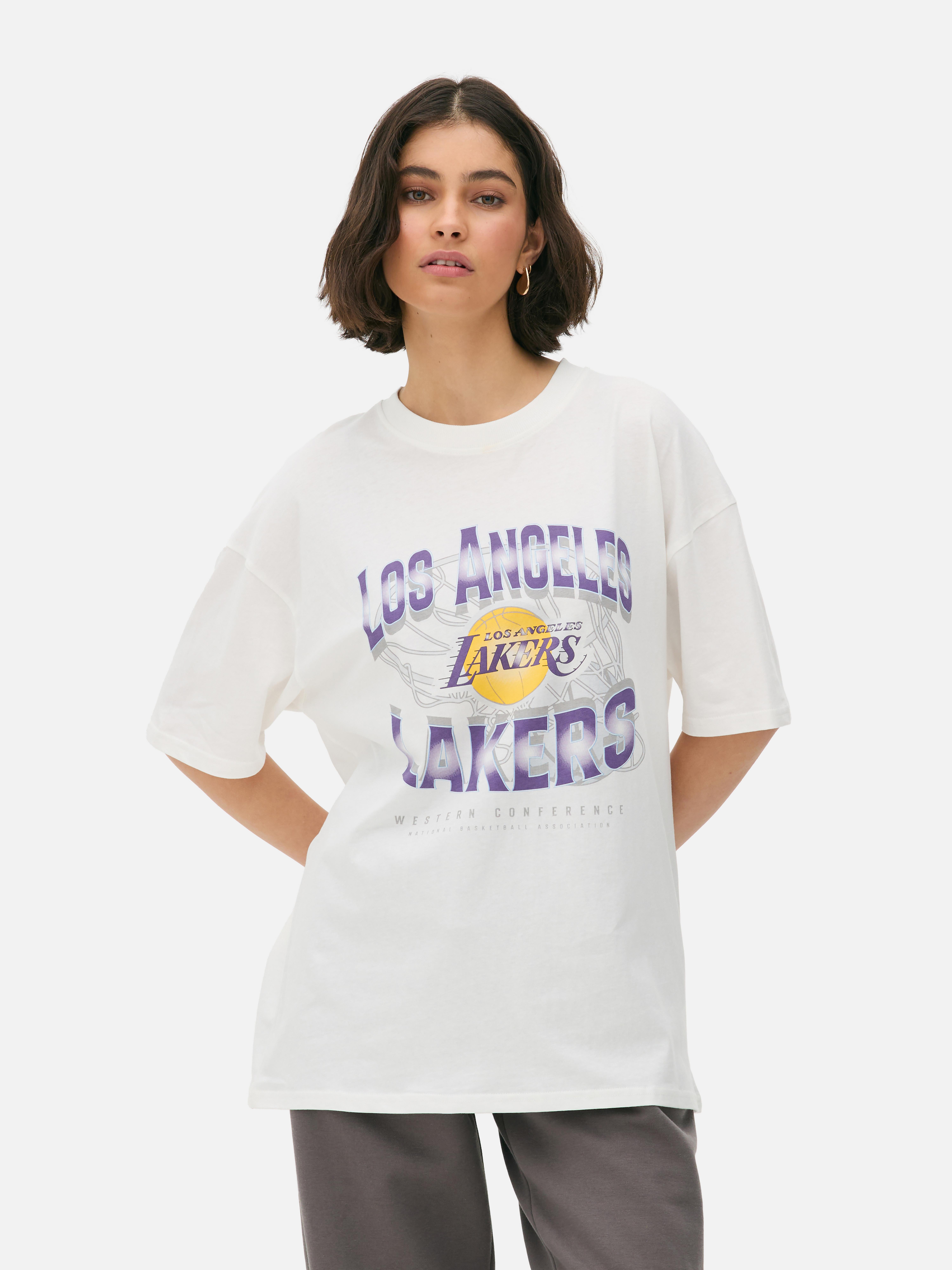 Tricou NBA Los Angeles Lakers supradimensionat Un tricou relaxat cu mâneci scurte, umeri căzuți și imprimeu Los Angeles Lakers