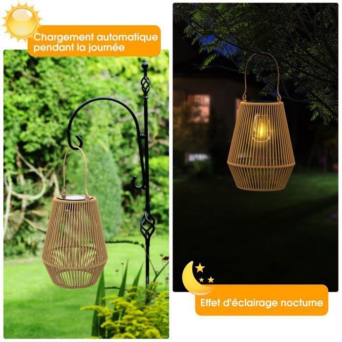 Farol solar de jardín para exteriores, 2 luces solares exteriores IP65 hechas a mano, faroles solares colgantes ideales para jardines.