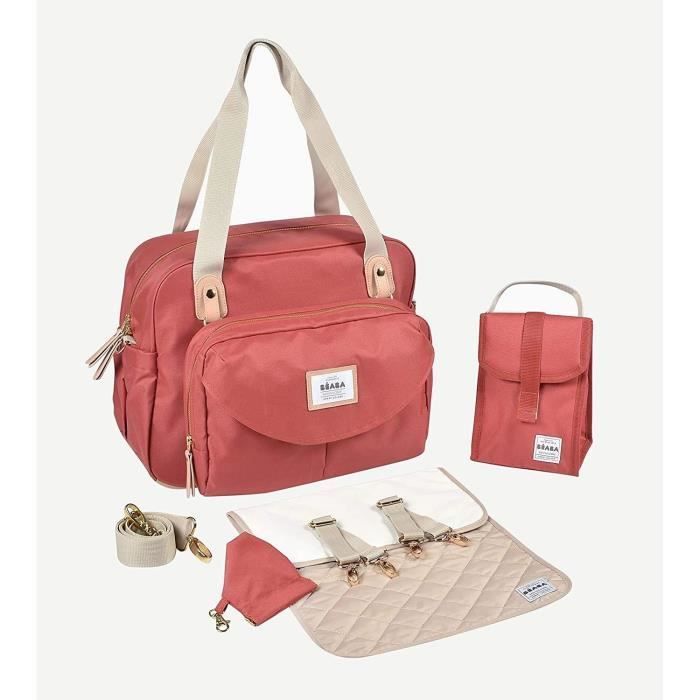 Bolso cambiador BEABA Geneva II, modular, gran capacidad, múltiples compartimentos, bolsillo frontal extraíble, terracota.