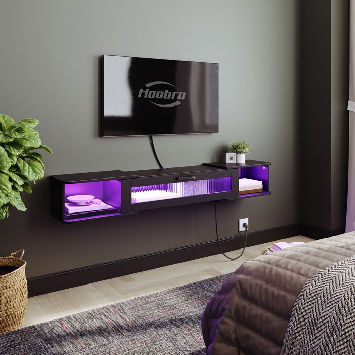 HOOBRO Floating TV Stand, Wall-Mounted Entertainment Console with Charging Station, for TVs Up to 65 Inches