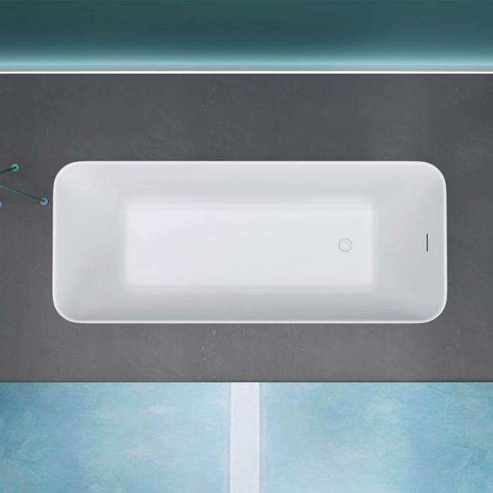 Freestanding rectangular bathtub in matte white mineral cast iron, 170x70x58cm - Mai & Mai - Nano anti-limescale