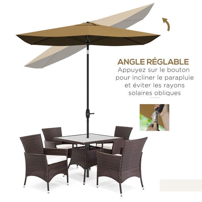 Parasol - Outsunny - 290x200x248cm - Aluminium - marron