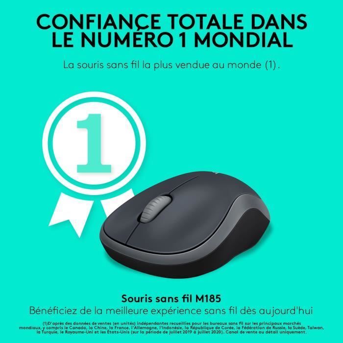 Ratón inalámbrico Logitech M185 - Gris - Ambidiestro