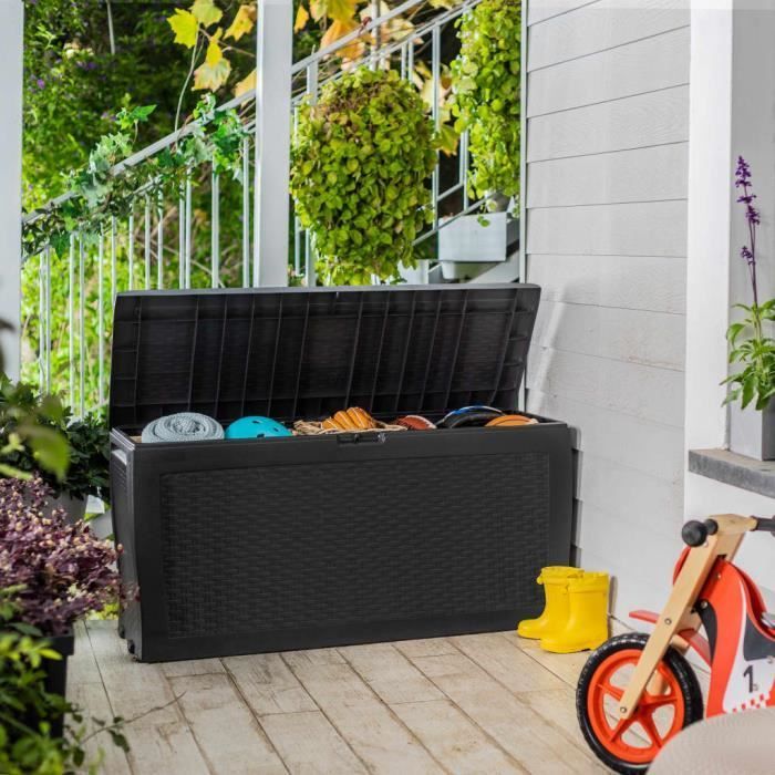 Coffre de rangement extérieur KETER avec roulettes en résine 270 litres Gris - Malle de jardin Samoa