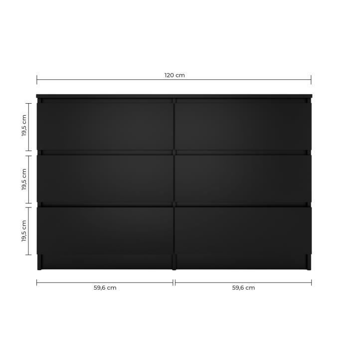 Cômoda - MILAN - 120x30x77cm - 6 gavetas - Madeira - Preta